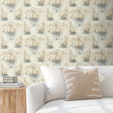 160551WR nautical boat peel and stick wallpaper living room from Surface Style