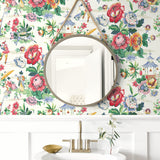 160560WR chinoiserie peel and stick wallpaper bathroom from Surface Style