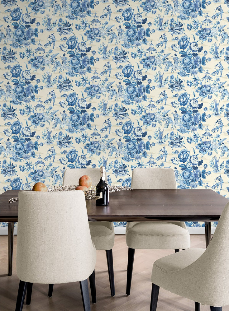 160561WR chinoiserie peel and stick wallpaper living room from Surface Style