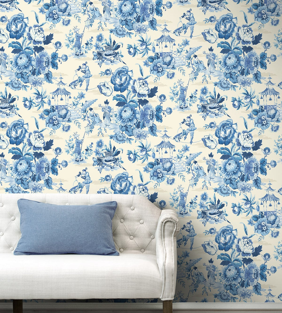 160561WR chinoiserie peel and stick wallpaper living room from Surface Style