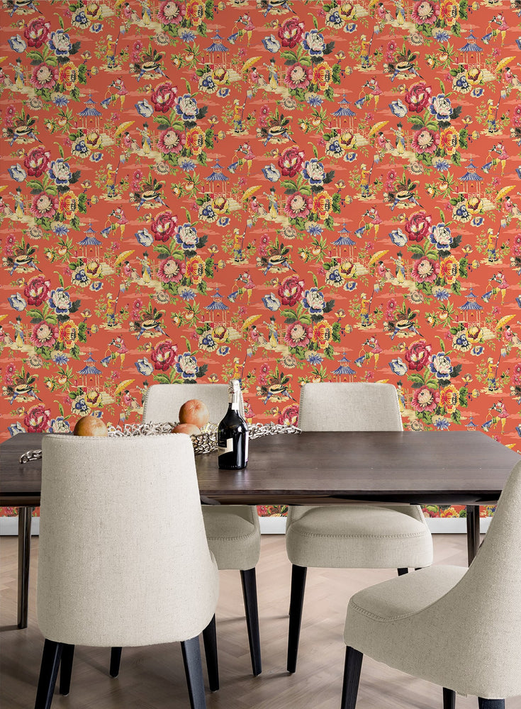 160562WR chinoiserie peel and stick wallpaper dining room from Surface Style