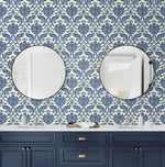160570WR damask peel and stick wallpaper bathroom from Surface Style