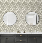 160571WR damask peel and stick wallpaper bathroom from Surface Style