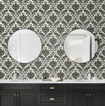 160572WR damask peel and stick wallpaper bathroom from Surface Style