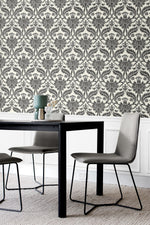 160572WR damask peel and stick wallpaper dining room from Surface Style