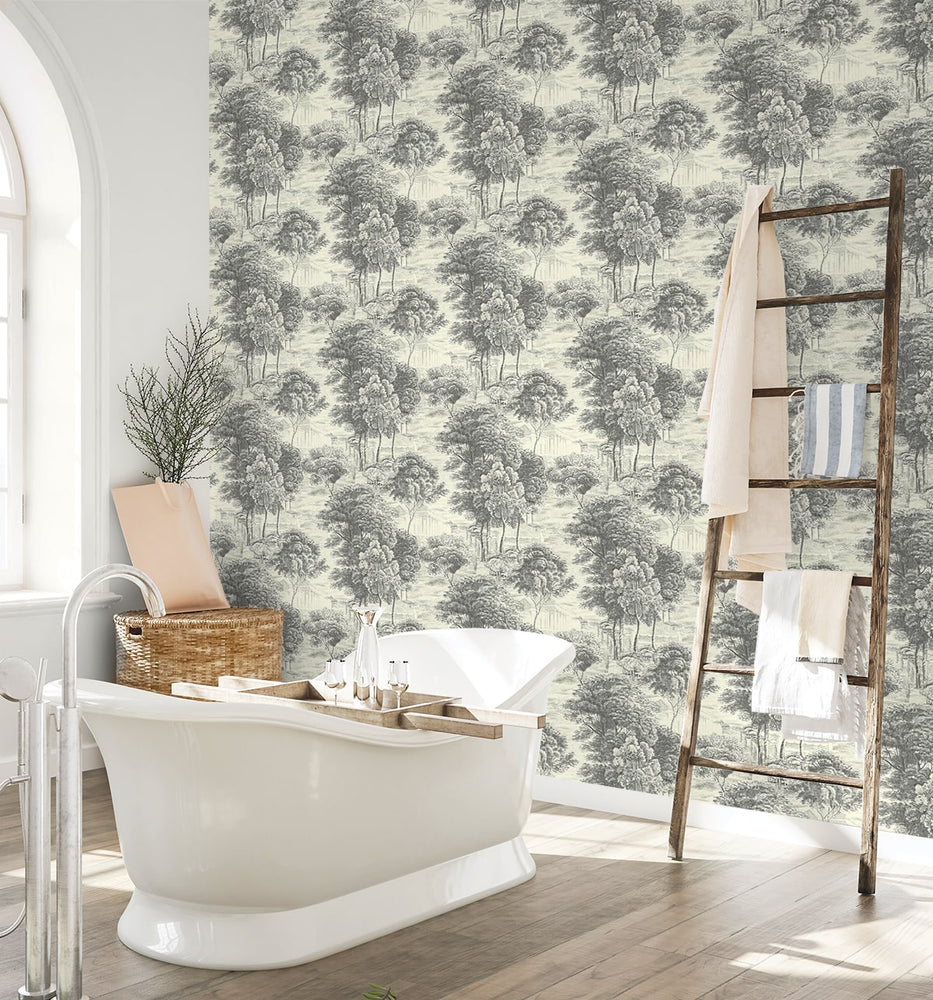 160610WR forest peel and stick wallpaper bathroom from Surface Style
