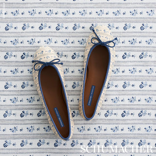 175963 Schumacher Cabanon Floral Stripe Linen Fabric shoes at Say Decor