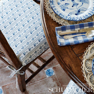 175963 Schumacher Cabanon Floral Stripe Linen Fabric Dining Room at Say Decor