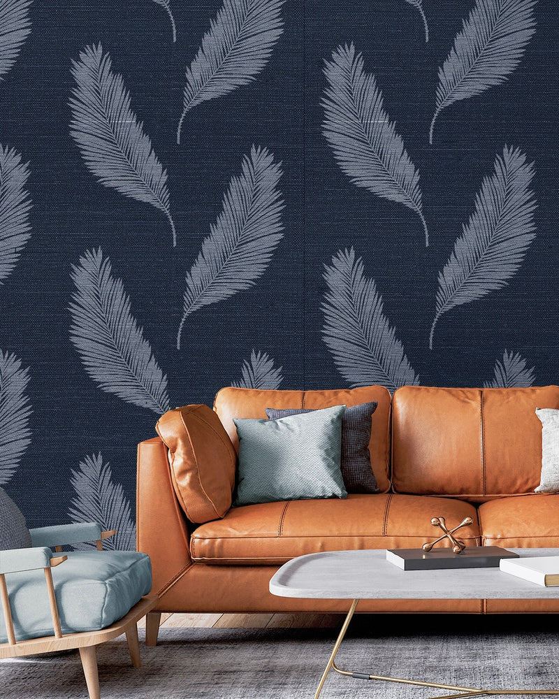 SC21602 palm leaf grasscloth wallpaper living room from the Summer House collection by Seabrook Designs