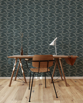 Mitchell Black Revel Clouds Abstract Wallpaper office in shade Black and Blue at Say Decor