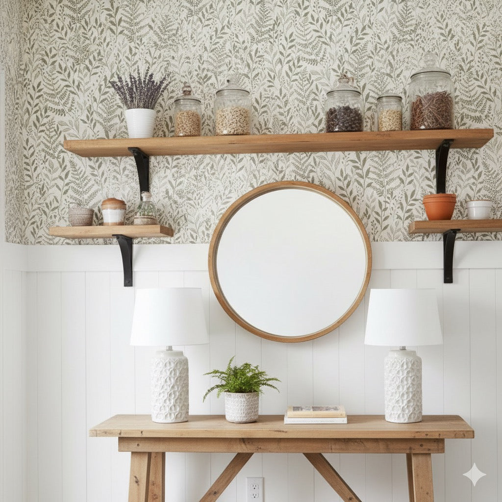 Onyx Botanical Peel and Stick Wallpaper Entryway from Say Decor