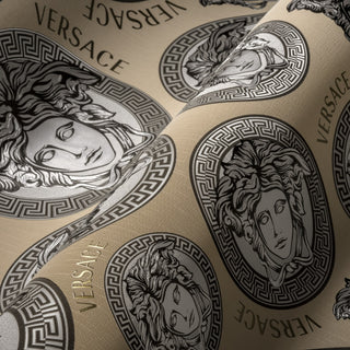 386114X medallion wallpaper accent from Versace