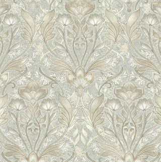 Light Grey Bloomery Morris Flower Peel and Stick Wallpaper from Say Decor