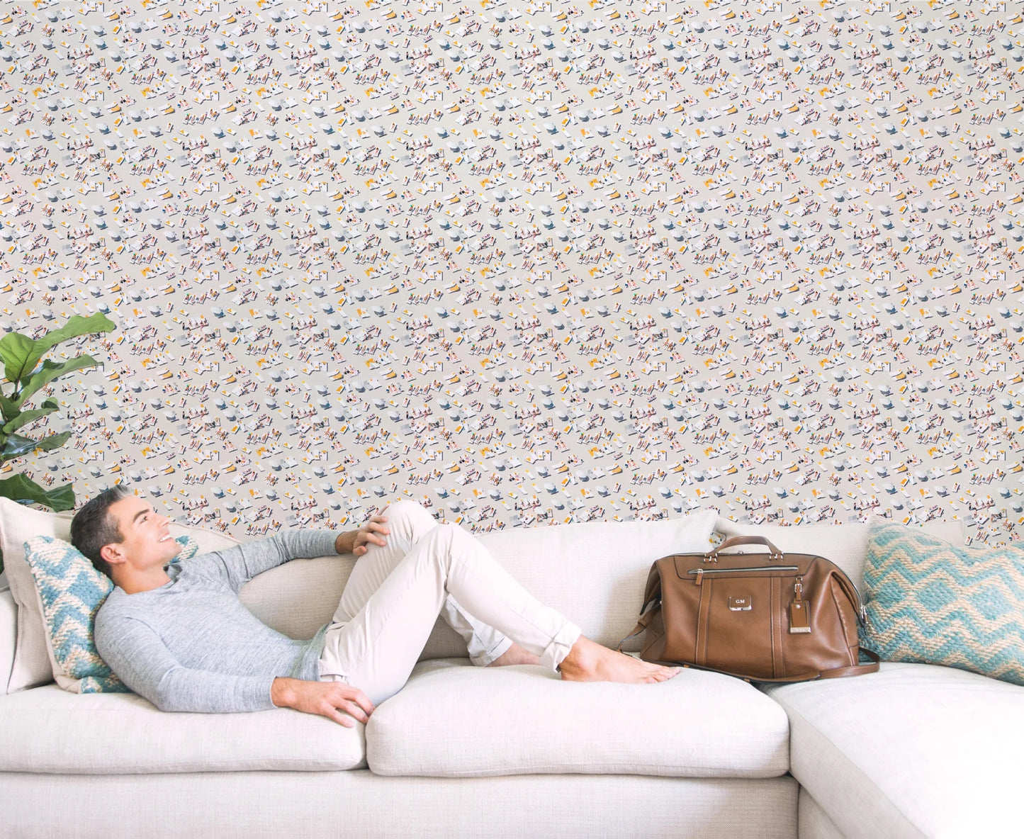 Mitchell Black Gray Malin The Sunbathers Wallpaper Living Room at Say Decor