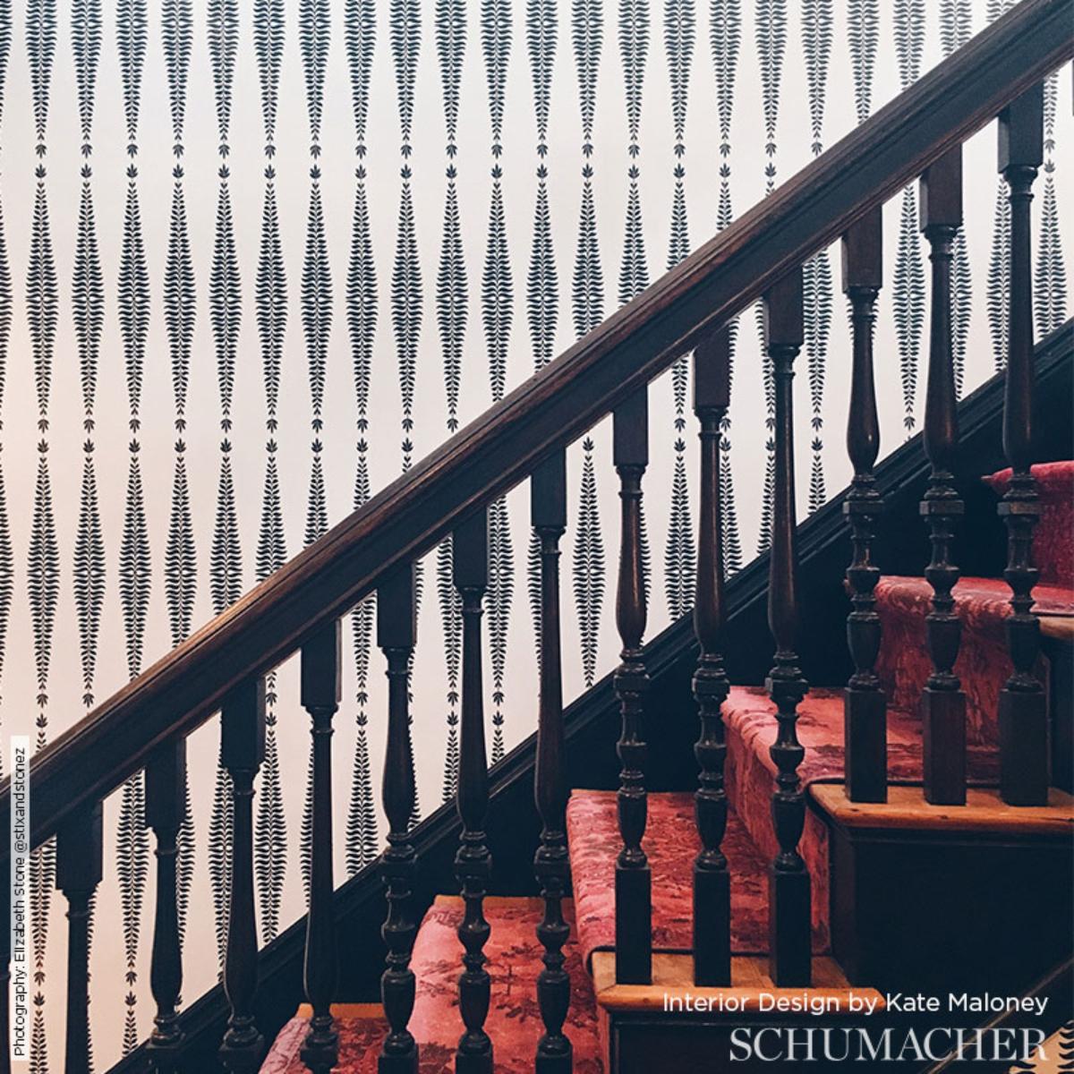 5005070 Schumacher Noir Fern Tree Unpasted Wallpaper Stair at Say Decor