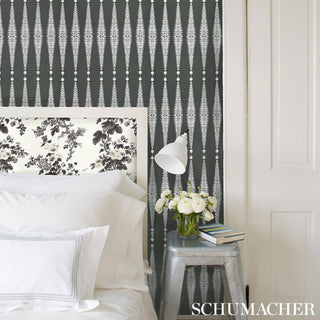 5005073 Schumacher Graphite Fern Tree Unpasted Wallpaper Bedroom at Say Decor
