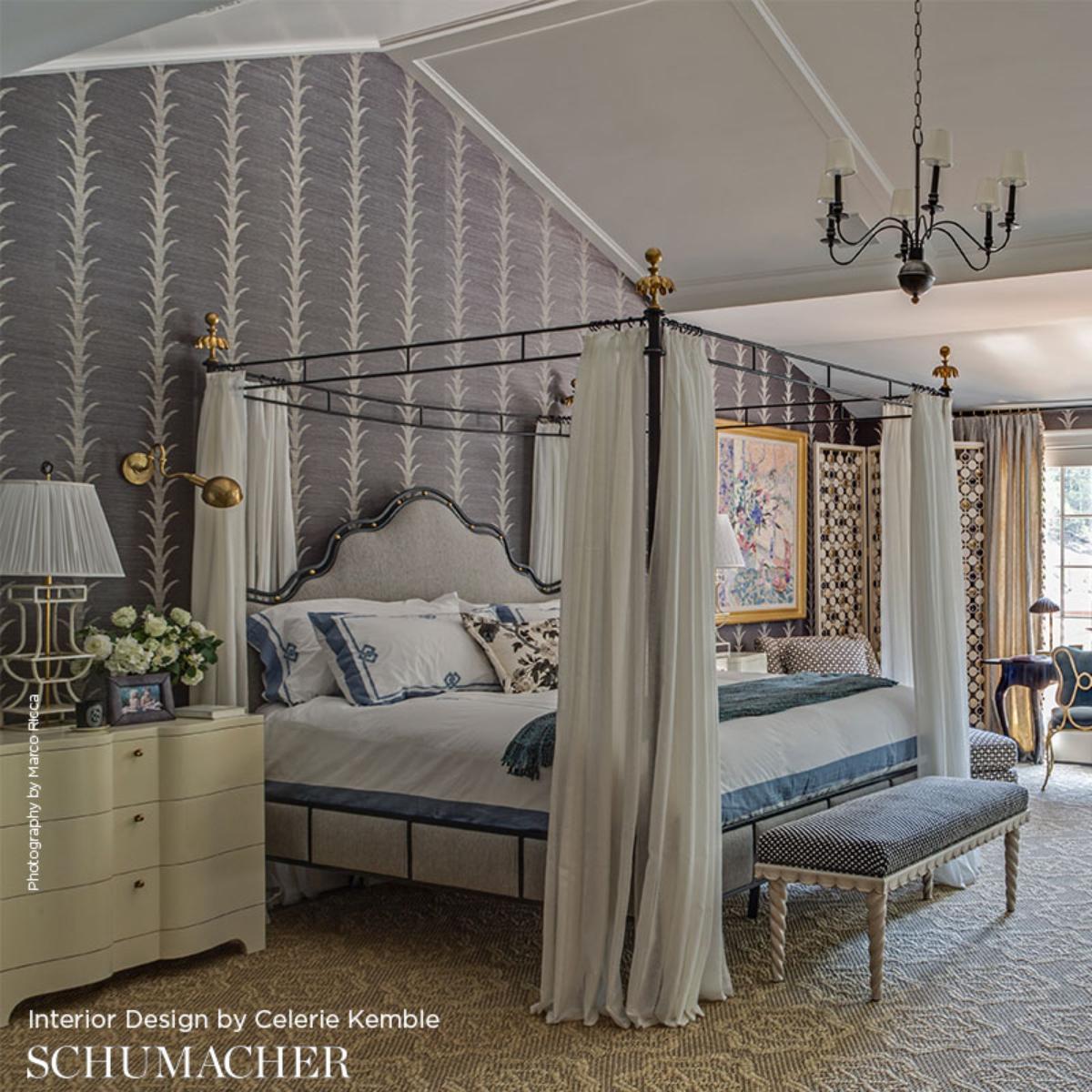 5006050 Schumacher Shadow Acanthus Stripe Sisal Grasscloth Unpasted Wallpaper Bedroom from Say Decor