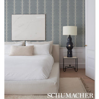 5006056 Schumacher Chambray Acanthus Stripe Sisal Grasscloth Unpasted Wallpaper Bedroom from Say Decor
