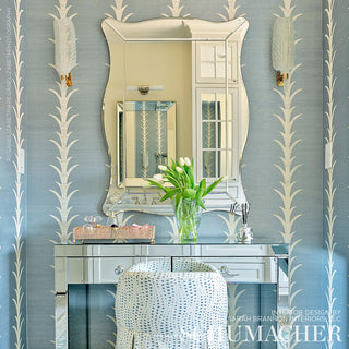 5006056 Schumacher Chambray Acanthus Stripe Sisal Grasscloth Unpasted Wallpaper Entryway from Say Decor
