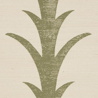 5006058 Schumacher Olive Acanthus Stripe Sisal Grasscloth Unpasted Wallpaper Detail from Say Decor