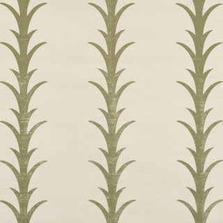 5006058 Schumacher Olive Acanthus Stripe Sisal Grasscloth Unpasted Wallpaper from Say Decor