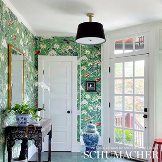 5008430 Schumacher Lotus Garden Unpasted Wallpaper Foyer at Say Decor