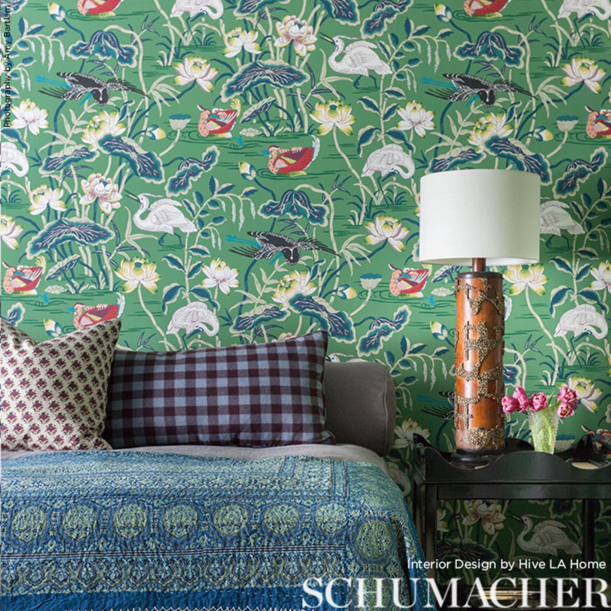 5008430 Schumacher Lotus Garden Unpasted Wallpaper Bedroom at Say Decor
