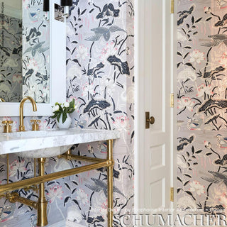 5008432 Schumacher Lotus Garden Unpasted Wallpaper Bathroom at Say Decor