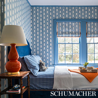 5009220 Schumacher Indigo Santa Barbara Ikat Striped Unpasted Wallpaper Bedroom at Say Decor