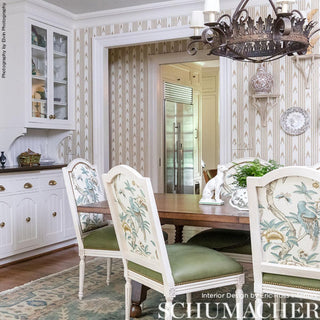 5009222 Schumacher Neutral Santa Barbara Ikat Striped Unpasted Wallpaper Dining Room at Say Decor
