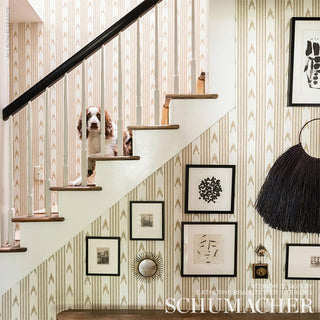 5009222 Schumacher Neutral Santa Barbara Ikat Striped Unpasted Wallpaper Foyer at Say Decor