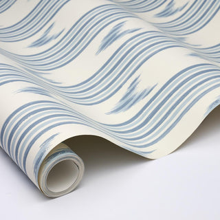 5009223 Schumacher China Blue Santa Barbara Ikat Striped Unpasted Wallpaper Roll at Say Decor