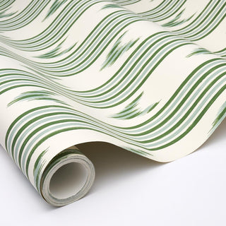 5009224 Schumacher Leaf Green Santa Barbara Ikat Striped Unpasted Wallpaper Roll at Say Decor
