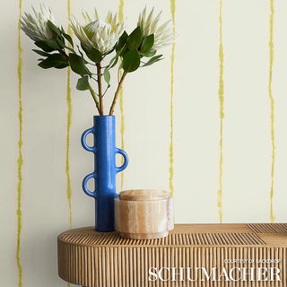 5014871 Schumacher x Backdrop Chartreuse Ephemera Striped Unpasted Wallpaper Decor at Say Decor