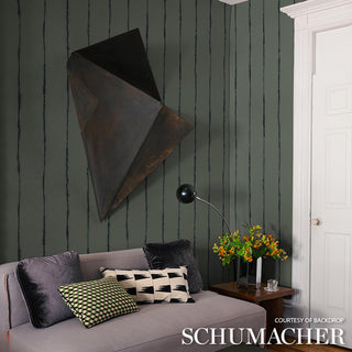 5014872 Schumacher x Backdrop Chartreuse Ephemera Striped Unpasted Wallpaper Living Room at Say Decor