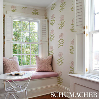 5015451 Schumacher Pretty Petals Floral Unpasted Wallpaper Reading Nook at Say Decor