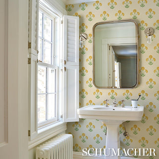 5016670 Schumacher Saranda Flower Sisal Grasscloth Unpasted Wallpaper Bathroom from Say Decor