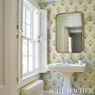 5016671 Schumacher Saranda Flower Sisal Grasscloth Unpasted Wallpaper Bathroom from Say Decor