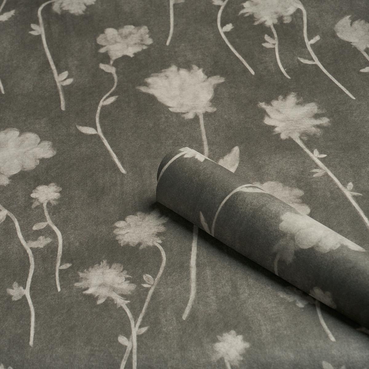 5017360 Schumacher x Backdrop Charcoal Before Midnight Floral Unpasted Wallpaper Roll at Say Decor