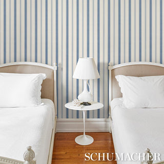 5018194 Schumacher Coco Stripe Unpasted Wallpaper bedroom at Say Decor