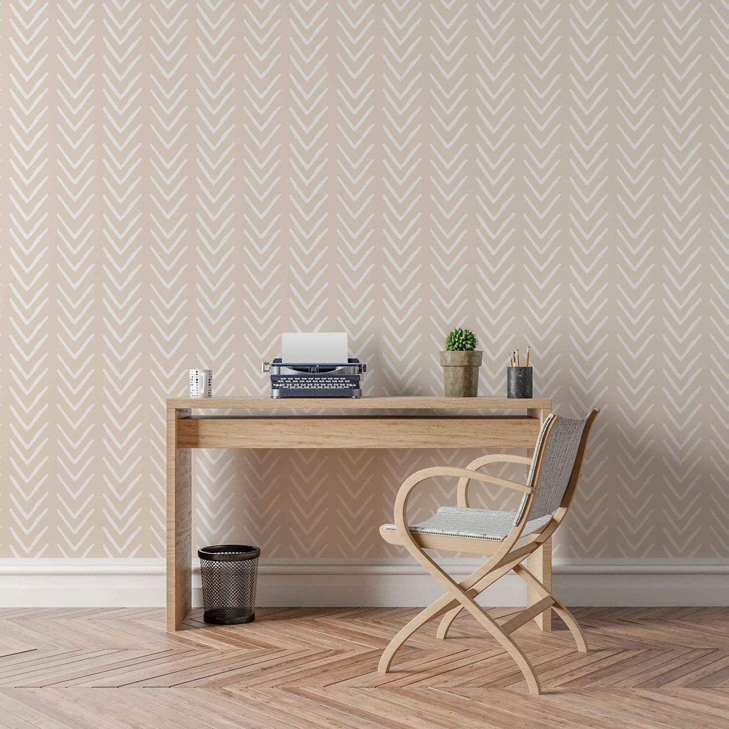chevron peel and stick wallpaper office from Loomwell Home Goods