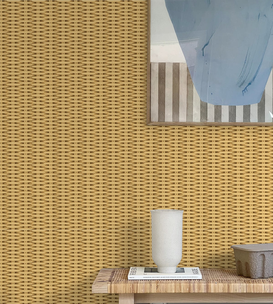 802940WR Bali Basket peel and stick wallpaper living room from Tommy Bahama Home