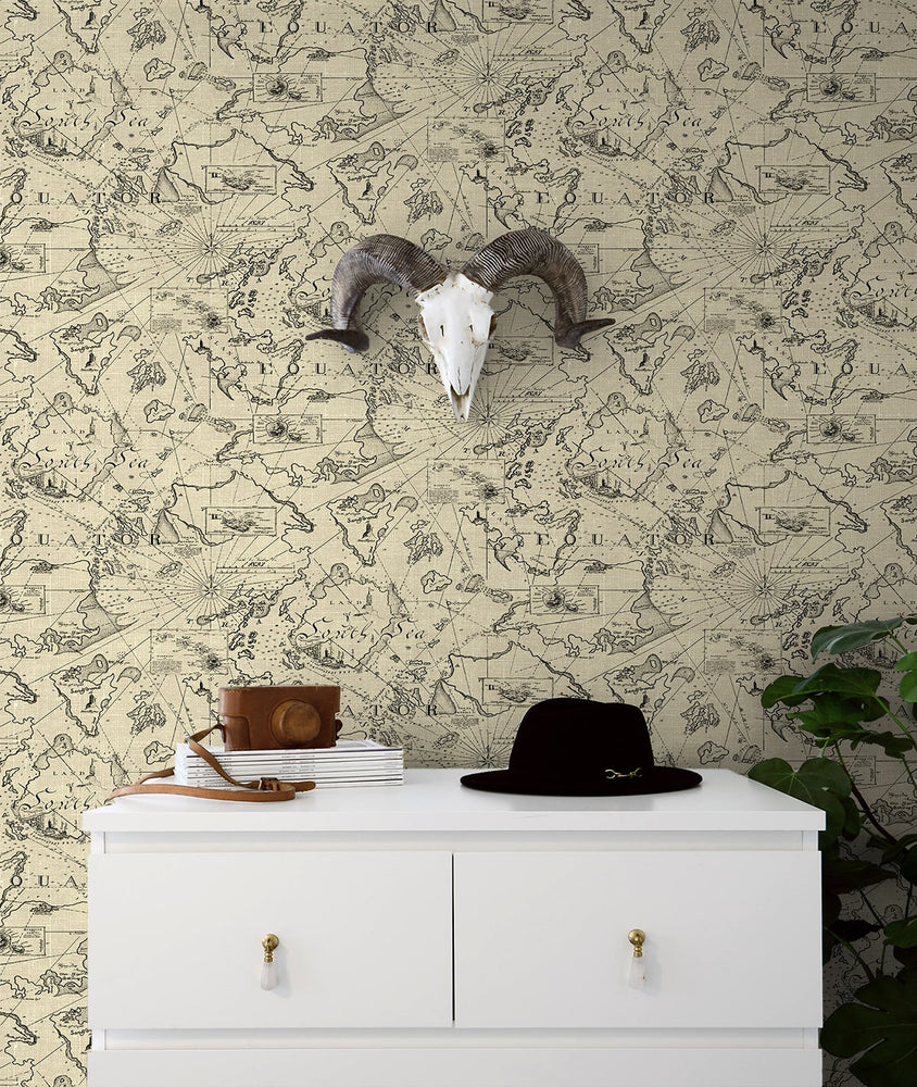 802961WR Charted Course peel and stick wallpaper decor from Tommy Bahama