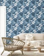 802970WR Darwin Floral peel and stick wallpaper living room from Tommy Bahama