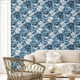 802970WR Darwin Floral peel and stick wallpaper living room from Tommy Bahama