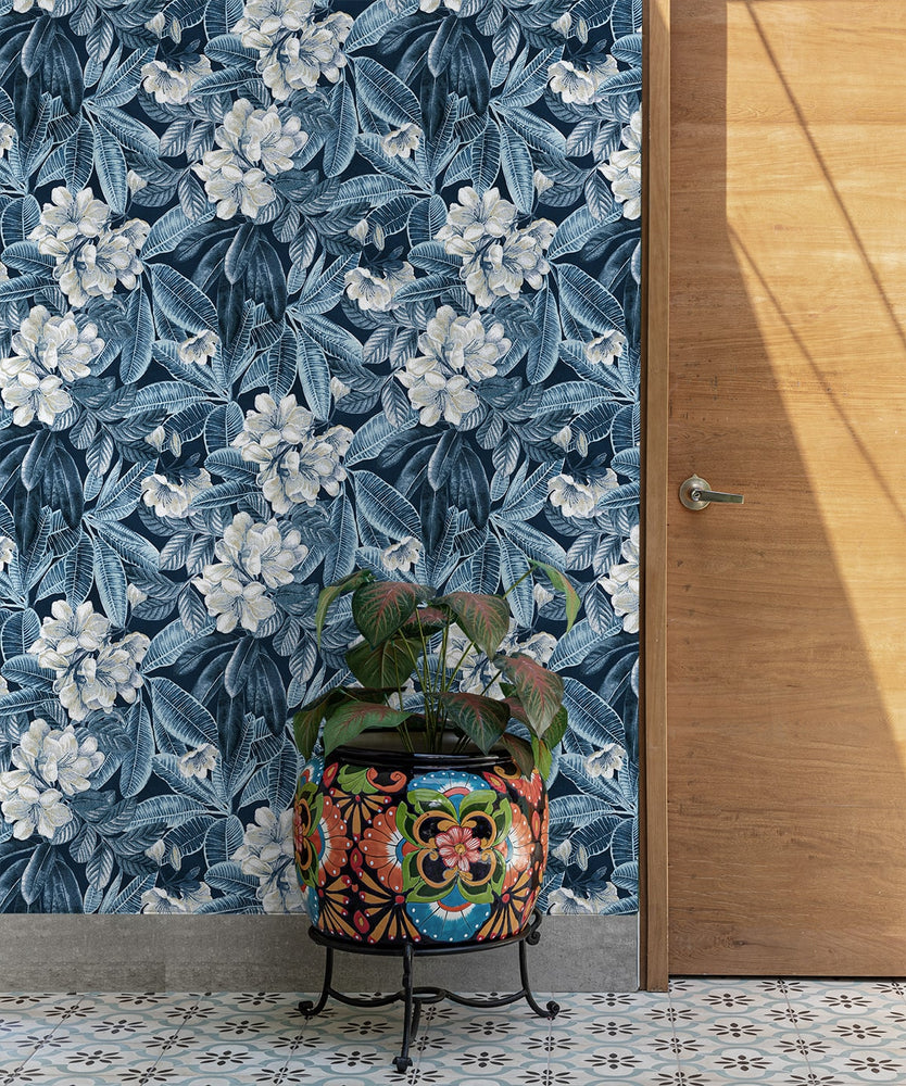 802970WR Darwin Floral peel and stick wallpaper accent from Tommy Bahama