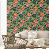 802971WR Darwin Floral peel and stick wallpaper living room from Tommy Bahama