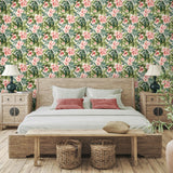 802972WR Darwin Floral peel and stick wallpaper bedroom from Tommy Bahama
