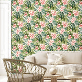 802972WR Darwin Floral peel and stick wallpaper living room from Tommy Bahama