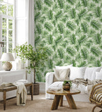802980WR palm leaf peel and stick wallpaper living room from Tommy Bahama